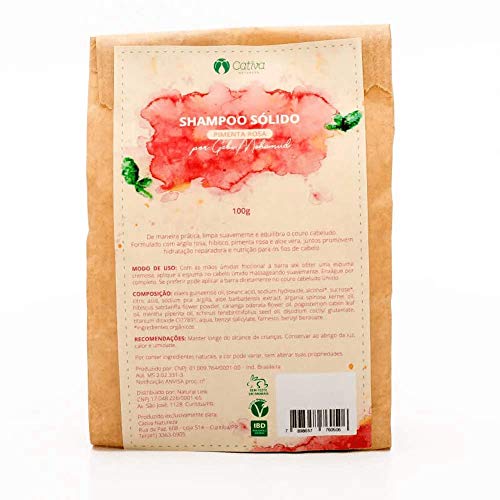 Shampoo Sólido de Pimenta Rosa Natural, Orgânico e Vegano 100g Cativa Natureza