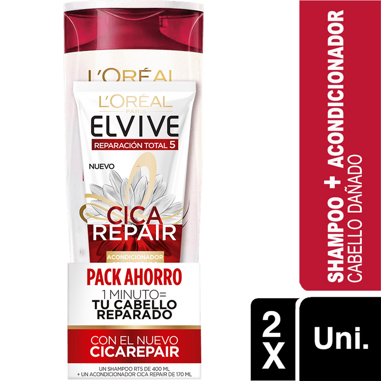 Shampoo + Tratamiento Capilar Elvive Reparación Total 5, Shampoo 400 Ml+ Cicarepair 170 Ml