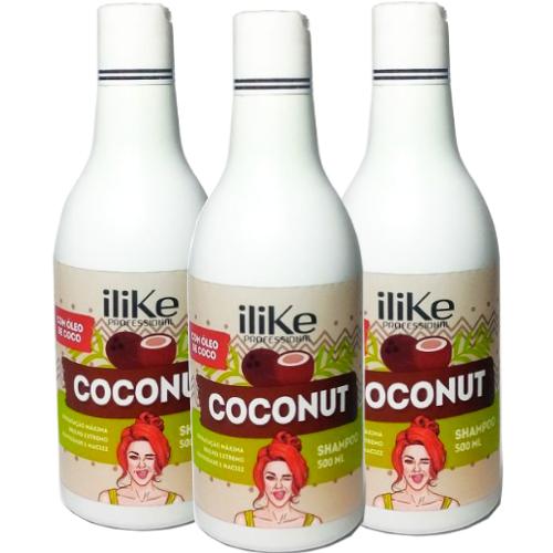 3 Shampoo Uso Diário Coconut com Óleo de Coco 500ml - Ilike Professional