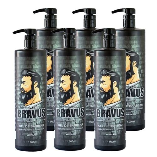 Shaving Gel de Barbear Bravus 1000ml com 6 Unidades