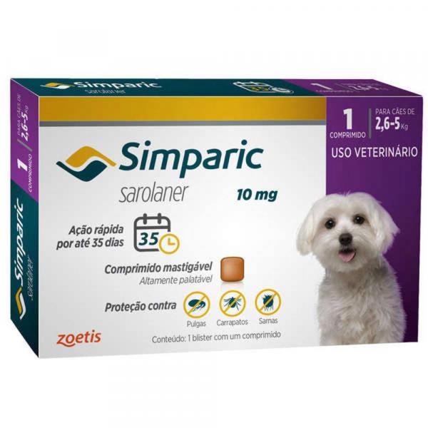 Simparic 10 Mg para Cães 2,6 a 5 Kg - 1 Comprimido - Zoetis