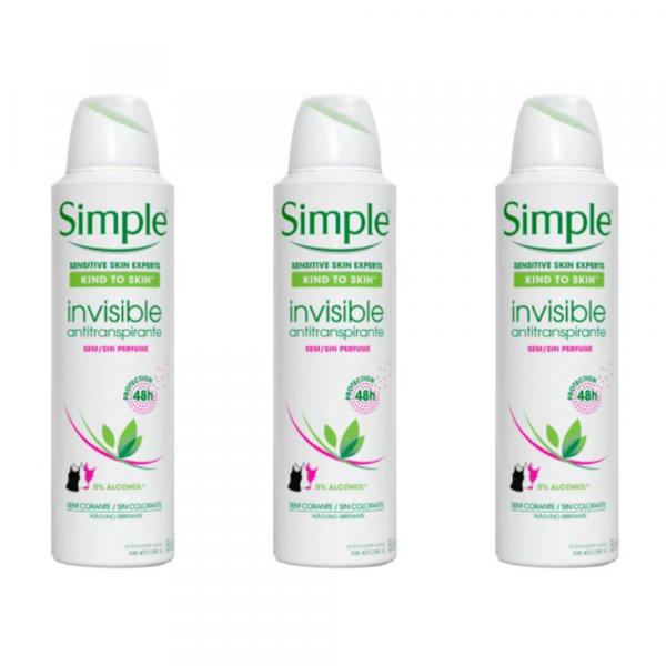 Simple Invisible Desodorante Aerosol S/ Perfume Feminino 150ml (kit C/03) - Unilever