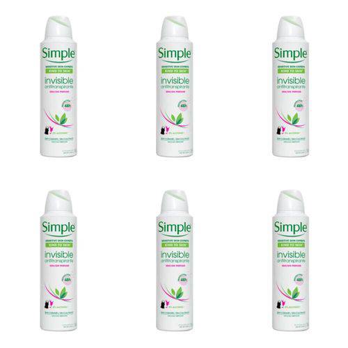 Simple Invisible Desodorante Aerosol S/ Perfume Feminino 150ml (kit C/06)
