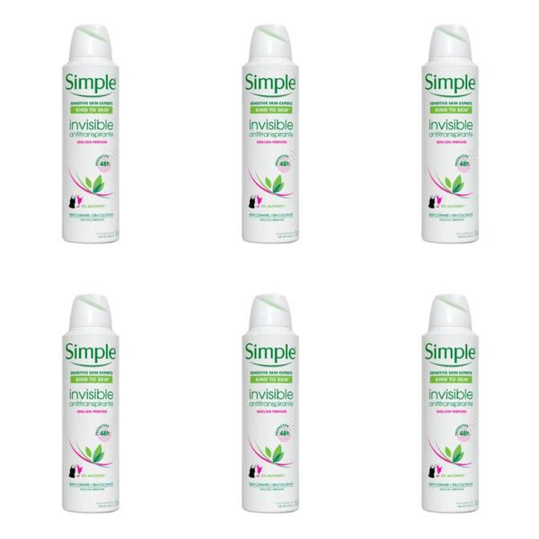 Simple Invisible Desodorante Aerosol S/ Perfume Feminino 150ml (Kit C/06)