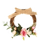 Simular grinalda Rose com pano de linho bowknot para o casamento decoração de casa