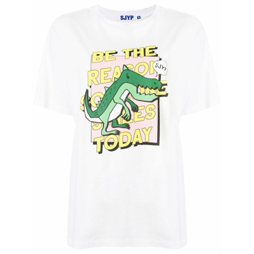 SJYP Camiseta com Estampa de Dinossauro - Branco