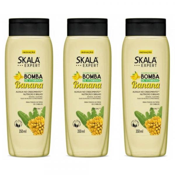 Skala Bomba de Vitaminas C/ Banana Shampoo 350ml (Kit C/03)