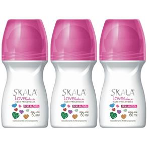 Skala Love Intense Desodorante Rollon 60ml - Kit com 03