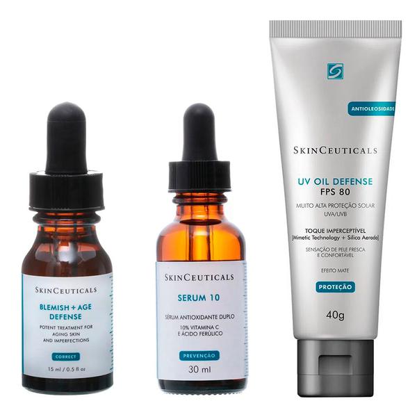 Skinceauticals Kit - Tratamento Antiacne 15ml + Rejuvenescedor Facial 30ml + Protetor Solar FPS 80 40g - Skinceuticals