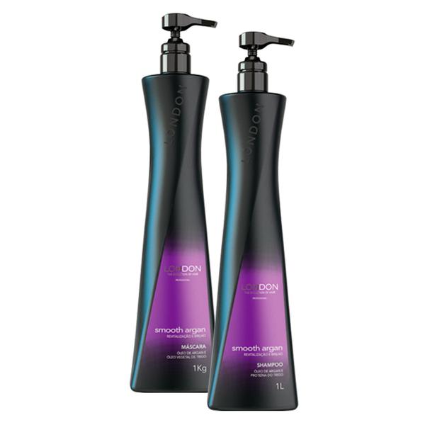 Smooth Argan Shampoo 1L + Masc Argan 1Kg London Kit Hidratação Cabelos Secos - London The Evolution Of Hair
