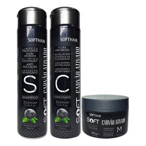 Soft Hair Kit Carvão Ativado Shampoo Condicionador e Máscara