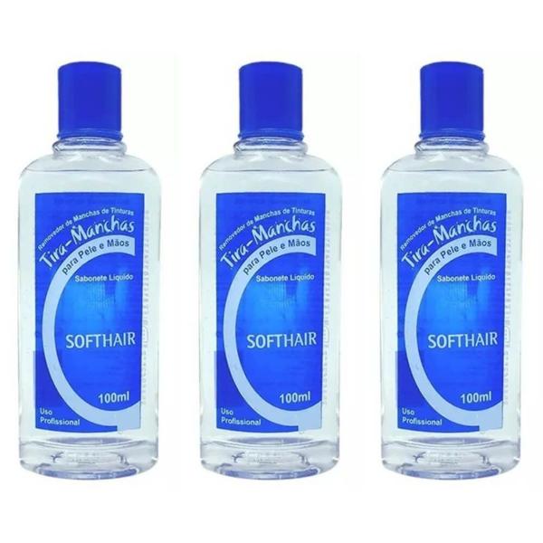 Softhair Tira Manchas Sabonete Líquido Azul 100ml (Kit C/03) - Soft Hair
