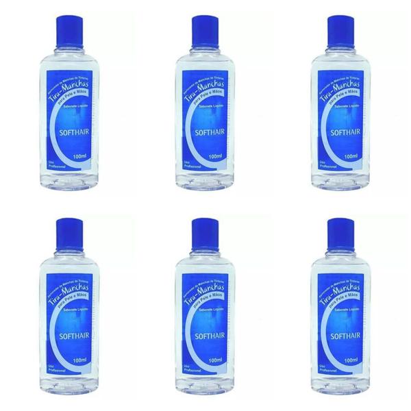 Softhair Tira Manchas Sabonete Líquido Azul 100ml (Kit C/06) - Soft Hair