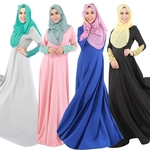 Solid Color Lace Bordados Mulheres manga comprida islamico vestido longo mu?ulmana Robe
