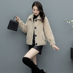 Solta Estilo coreano cor sólida fina lã Top Simulação Lamb Coat para Mulher Wool