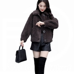 Solta Estilo coreano cor sólida fina lã Top Simulação Lamb Coat para Mulher Wool