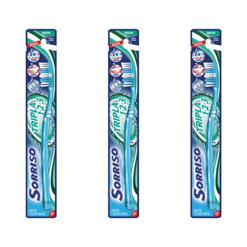 Sorriso Tripla 123 Escova Dental Macia (kit C/03)