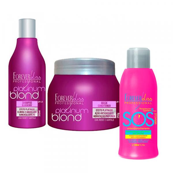 SOS Antiemborrachamento 300ml Forever Liss e Kit Platinum Matizador Shampoo com Máscara