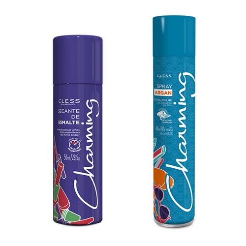 Spray de Brilho para Cabelos Charming Argan 400ml e Secante de Esmalte Charming 50ml - Cless