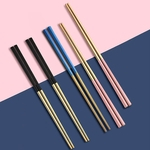 3 Sticks Par reutiliz¨¢vel Chopsticks Metal A?o Coreano Chin¨ºs inoxid¨¢vel da costeleta