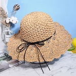  Straw Sun Hat dobrável aba larga com decoração bowknot Hat para viagens ao ar livre