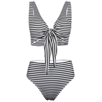 Stripe Atado Briefs Bra Backless Swimwear Set Verão Sexy Swimsuit Das Mulheres