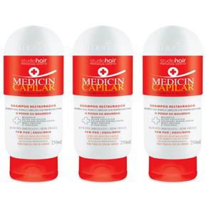 Studio Hair Medicin Capilar For Men Shampoo 250ml - Kit com 03
