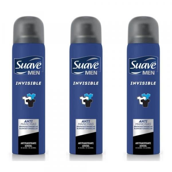 Suave Invisible Desodorante Aerosol Masculino 88g (Kit C/03)