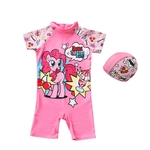 Suit Swimming cavalo-de-rosa do bebé Crianças dos desenhos animados bonito com chapéu