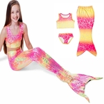Crianças 3 Pcs do arco-íris da sereia da cauda Swimsuit Set Meninas Bikini Swimwear com Cauda da sereia