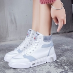Lady Outono Inverno Plano Sneakers Thicken Sole PU Couro Lace-up Casual Sports Shoes