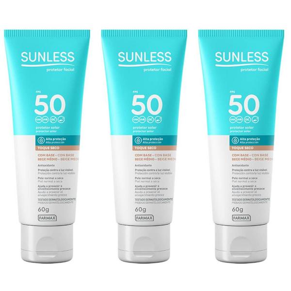 Sunless Fps50 Protetor Facial Base Bege Médio 60g (Kit C/03)