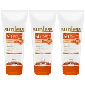 Sunless Fps50 Protetor Facial Base Bege Médio 60g - Kit com 03
