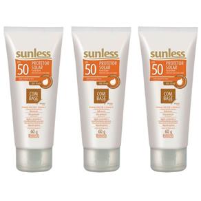 Sunless Fps50 Protetor Facial Base Bronze 60g - Kit com 03