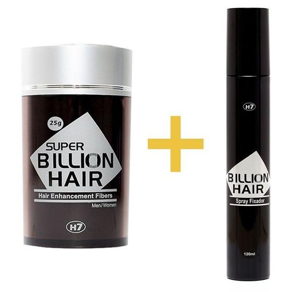 Super Billion Hair Castanho Médio 25g + Spray Fixador Billion Hair 120ml