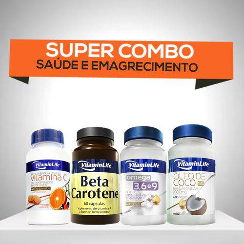 Super Combo - SAÚDE (Beta Carotene+Óleo de Coco+Ômega 3+Vitamina C) - VitaminLife