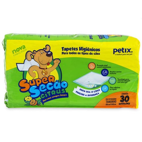 Super Secão Citrus Tapete Higiênico Petix Cães - 30 Unidades