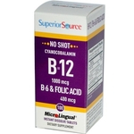 Superior Source No Shot B12 Cyanocobalamin - 1000 mcg com B6 and Folic Acid - 100 Tabletes