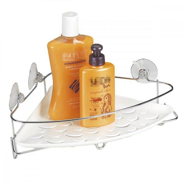 Suporte para Shampoo com Ventosa Curvado em Aço Cromado Arthi Branca