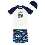 3pcs / set Tops Crianças dos desenhos animados Boy Impressão Swimsuit + Shorts + touca de natação
