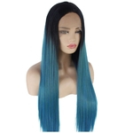 Synthetic escuro Frontal Azul Lace peruca de cabelo Long Black Women Lace Wigs