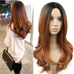 Synthetic Mulheres Natural Gradiente peruca longa peruca de cabelo encaracolado Moda Costume Wigs