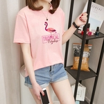 T-shirt mulher Padrão de manga curta Verão solto Flamingo camisa impressão