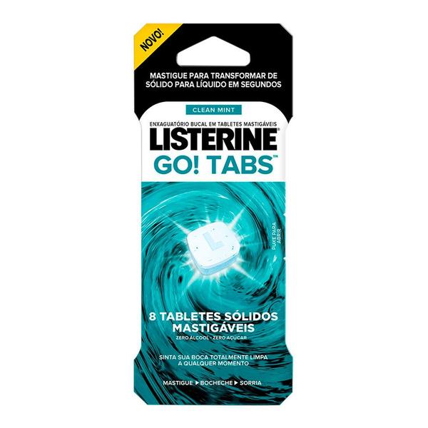Tablete Mastigável Listerine Go! Tabs Clean Mint 8 Unidades