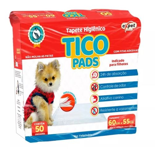 Tapete Higiênico Cachorro Pet Tico Pads 60cm X 55cm com 50 Unidades
