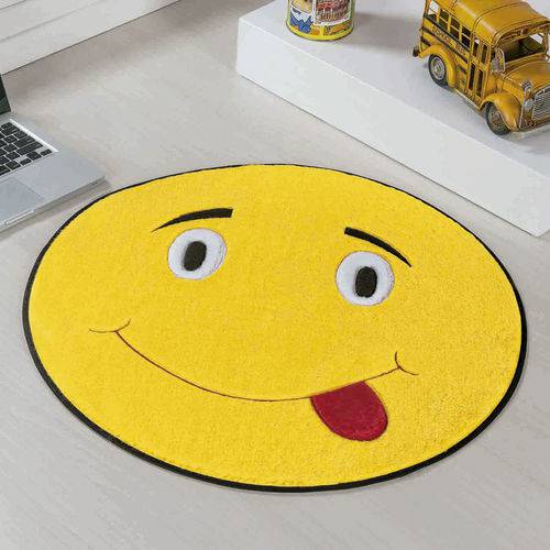 Tapete para Quarto Infantil Redondo Emoji Lingua Amarelo