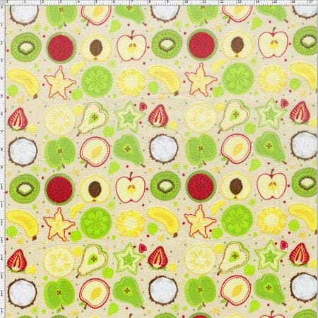 Tecido Estampado para Patchwork - Coleção Frutas Salada de Frutas Cor 01 Bege (0,50x1,40)