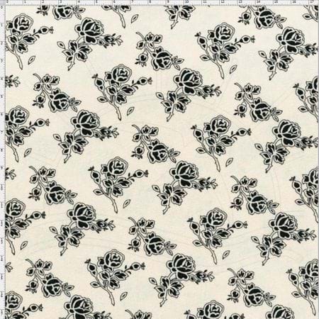 Tecido Estampado para Patchwork - Coleção Jardim das Flores Rosinhas com Contorno Preto (0,50x1,40)
