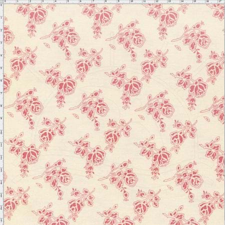 Tecido Estampado para Patchwork - Coleção Jardim das Flores Rosinhas com Contorno Rosé (0,50x1,40)