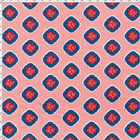 Tecido Estampado para Patchwork - Floral Veneza Rosa e Anil Cor 1930 (0,50x1,40)